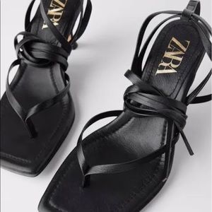 Zara Black Thong Lace Up Sandals